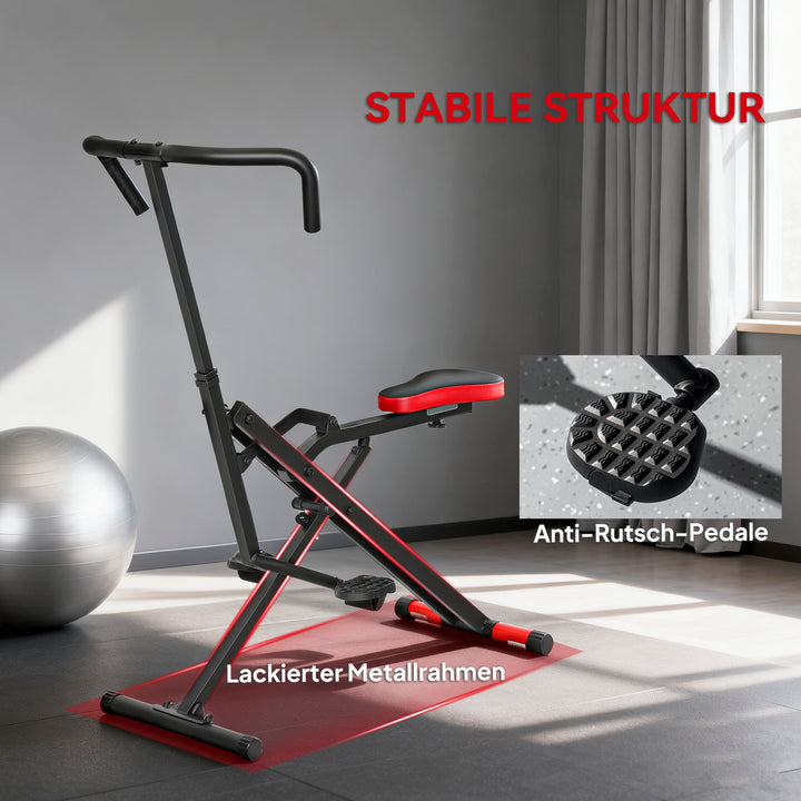 Træningsmaskine, justerbar, metalrør, pedaler, foldbar, rød