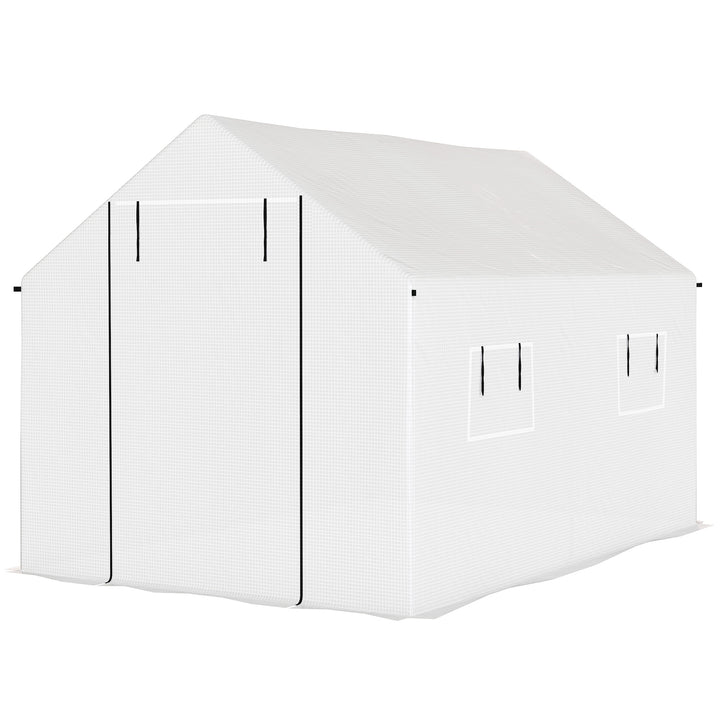 Drivhus 3 x 2 x 2 m, myggenet, skråtag, 4 vinduer, hvidt