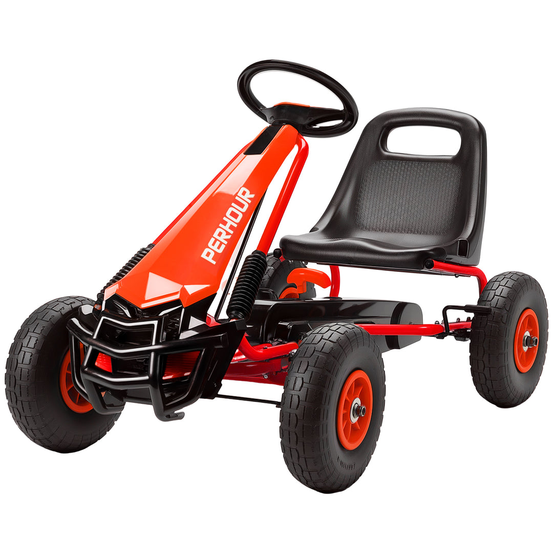 Pedal-gokart til børn, højdejusterbart sæde, EVA-hjul, bremse, kobling, alder 3-8, rød