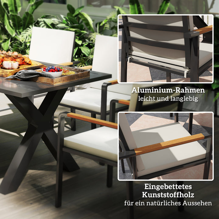 Havemøbelsæt til 6 personer, 6 stole, 1 bord, vejrbestandig, 175 cm x 92 cm x 73 cm, sort + grå