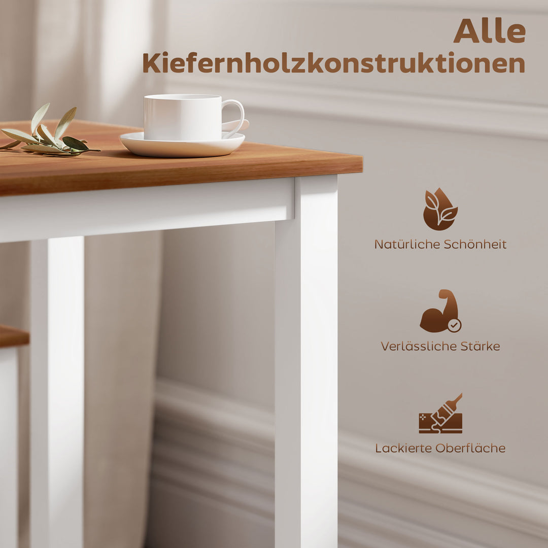 Spisesæt, spisebord, 4 stole, spisesæt, fyrretræ, brun+hvid