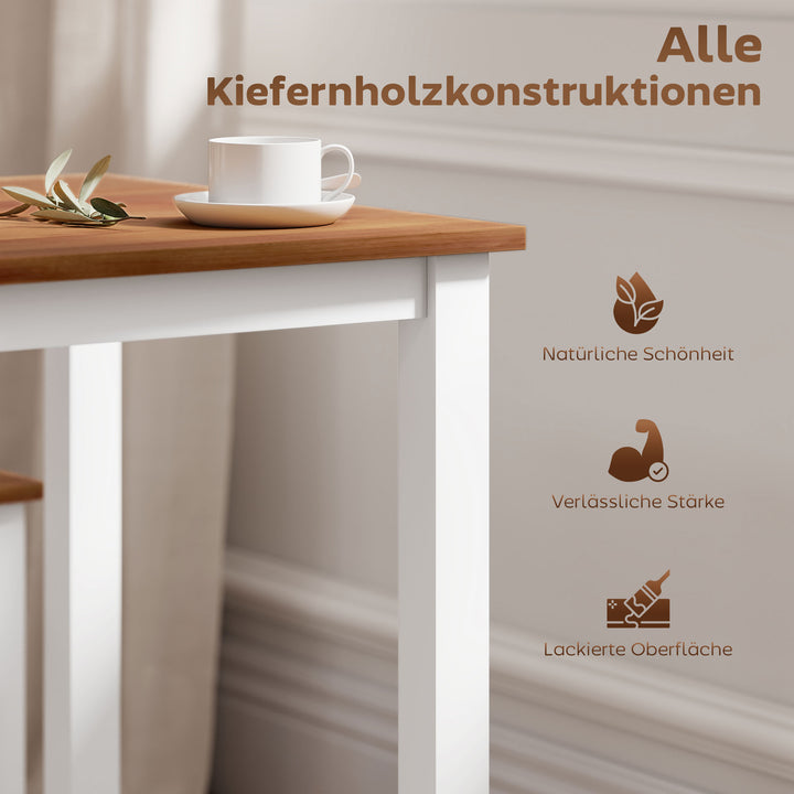 Spisesæt, spisebord, 4 stole, spisesæt, fyrretræ, brun+hvid