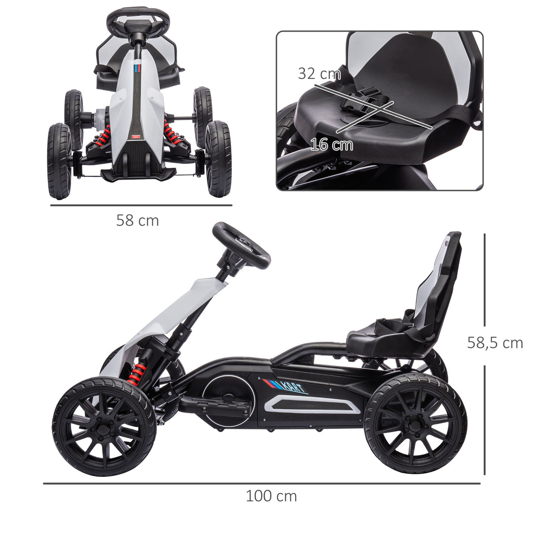 Gokart til børn, el-kart, op til 5 km/t, sikkerhedssele, sæde med ryglæn, plastik, metal, hvid