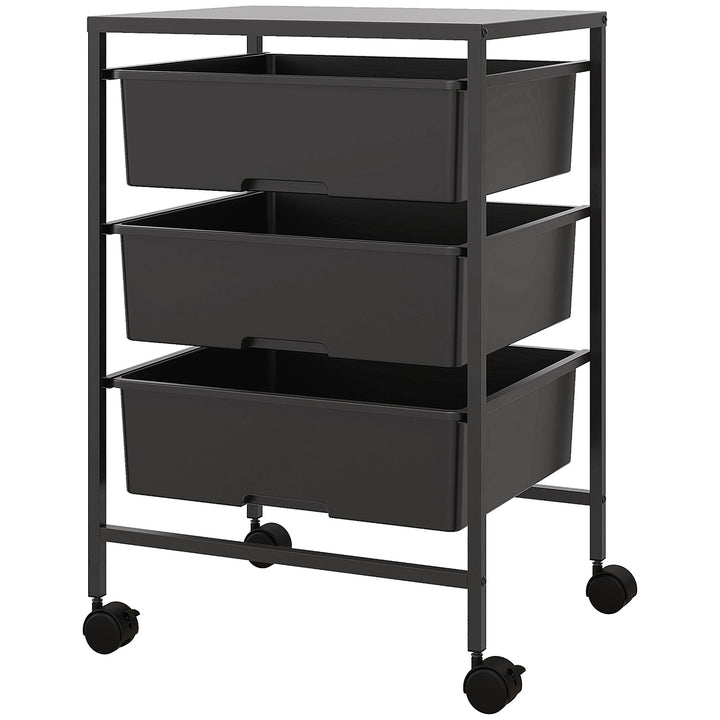 Sidebord med hjul, 3 kurve til transport og opbevaring, køkkenrulle, 40,8L x 33,5B x 60,5H cm, sort