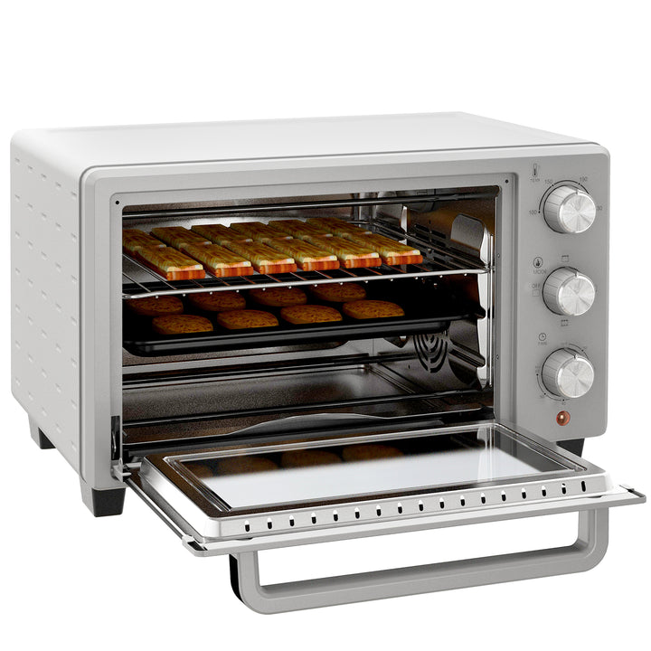 Miniovn, 21 l brødristerovn med 1 rist og 1 bageplade, 3 tilberedningstilstande, 100°c-230°c, rustfrit stål, glas, sølv