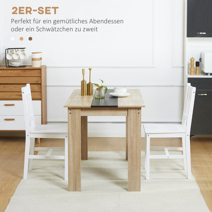 Sæt med 2 spisestuestole, køkkenstole, massivt træ, 41 cm x 46,5 cm x 85,5 cm, hvid