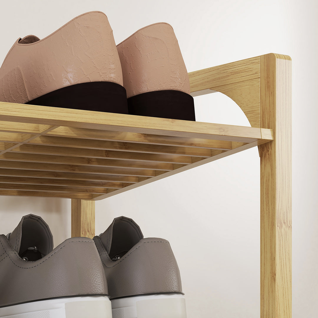 Skohylde i bambus, 15,5 cm hyldehøjde, ventileret lameldesign, 76 x 33 x 67 cm, naturlig trælook