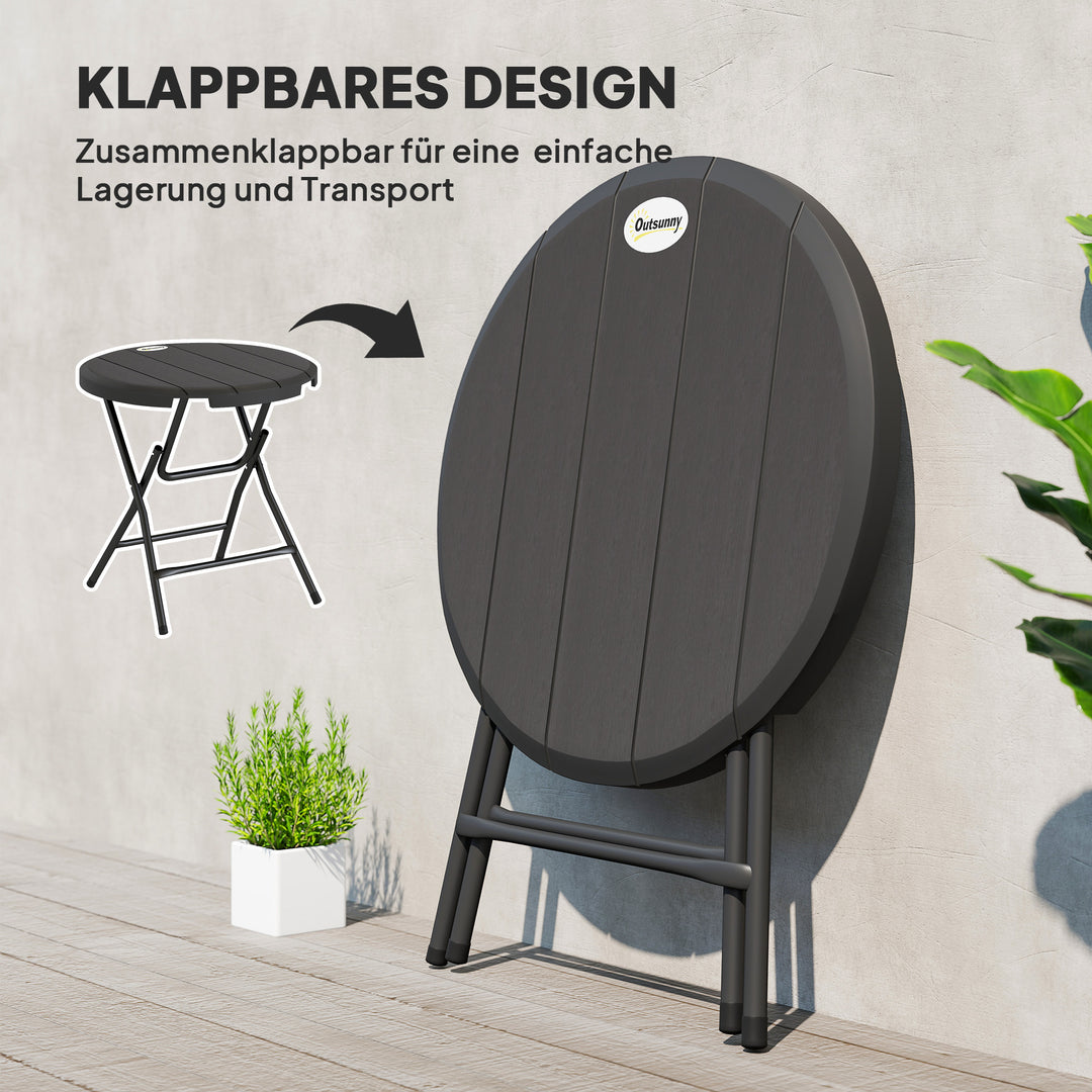 Havebord, rundt, foldbart, til 4 personer, trælook, stål+plast, mørkegrå, 80 x 80 x 73 cm