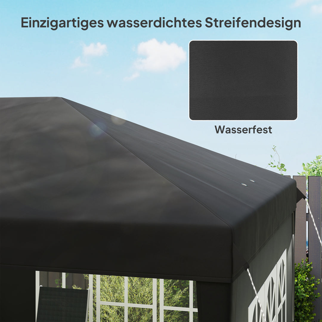 Pavillon ca. 3x6m Vandtæt Pop-up Foldepavillon med 4 sidepaneler, vindue, UV-beskyttelse, bæretaske, sort