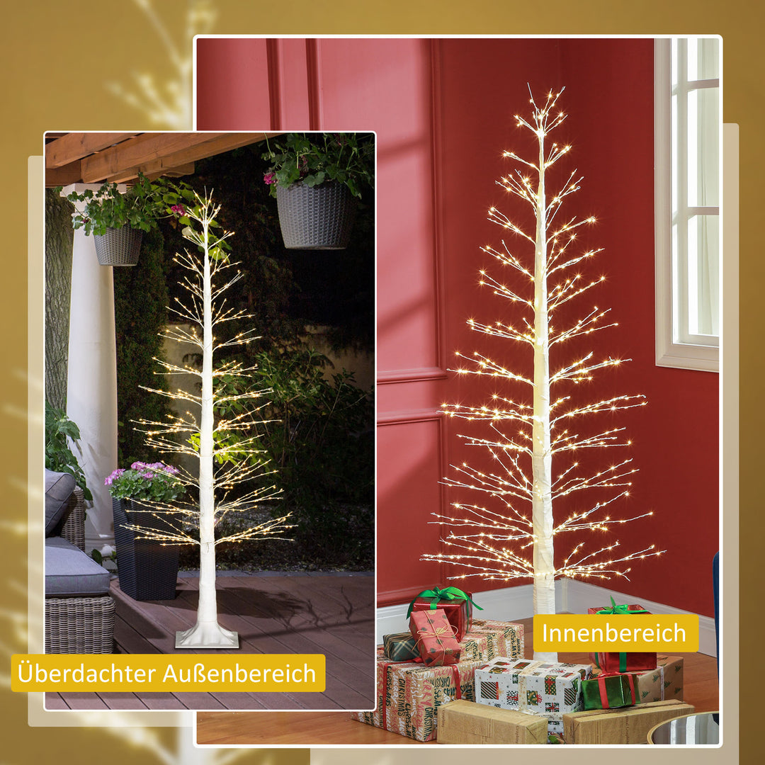 Kunstigt grantræ med led-belysning, 180 cm højt juletræ, realistisk bark, hvid