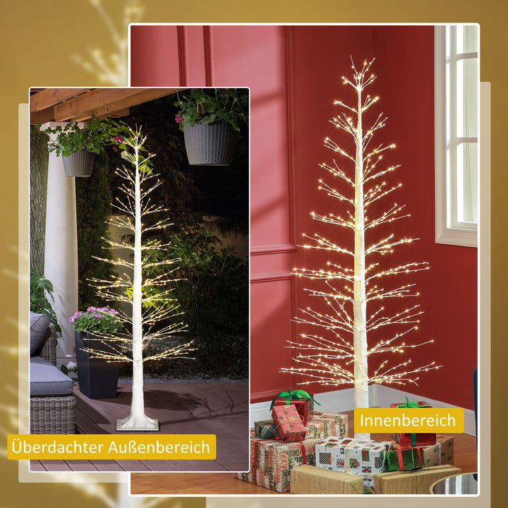 Kunstigt grantræ med led-belysning, 180 cm højt juletræ, realistisk bark, hvid