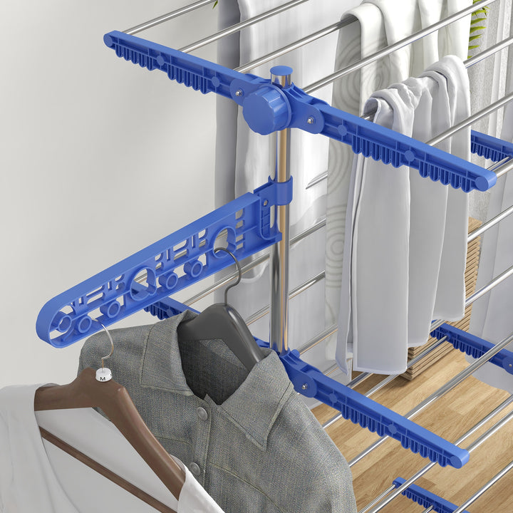 Tørrestativ med 5 niveauer, foldbar, et-klik-system, 142 cm x 55 cm x 1,72 cm, blå + sølv