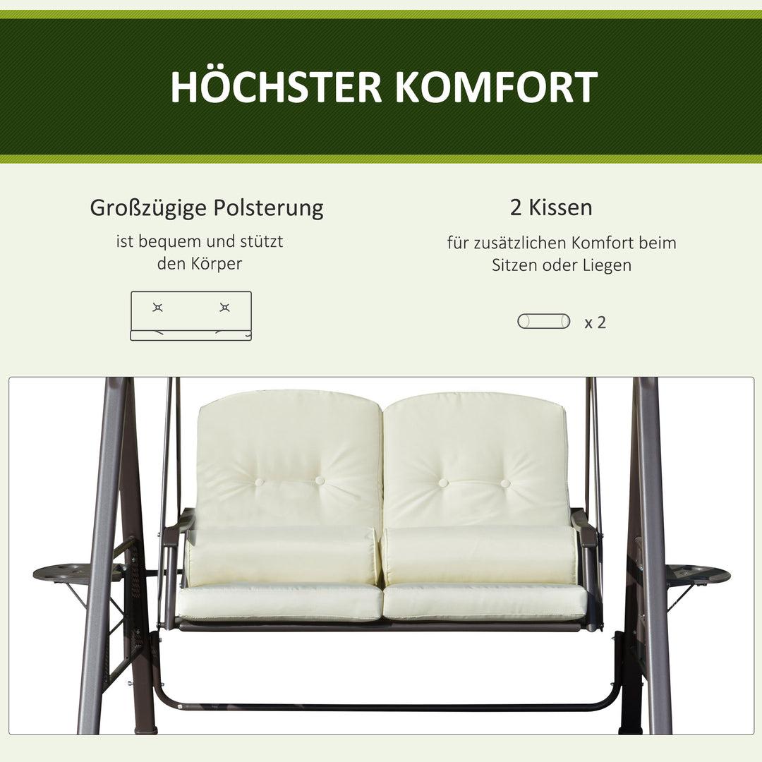 Hollywood gynge, 2-personers, havegynge, vejrbestandig, 2 hylder, hvid + sort