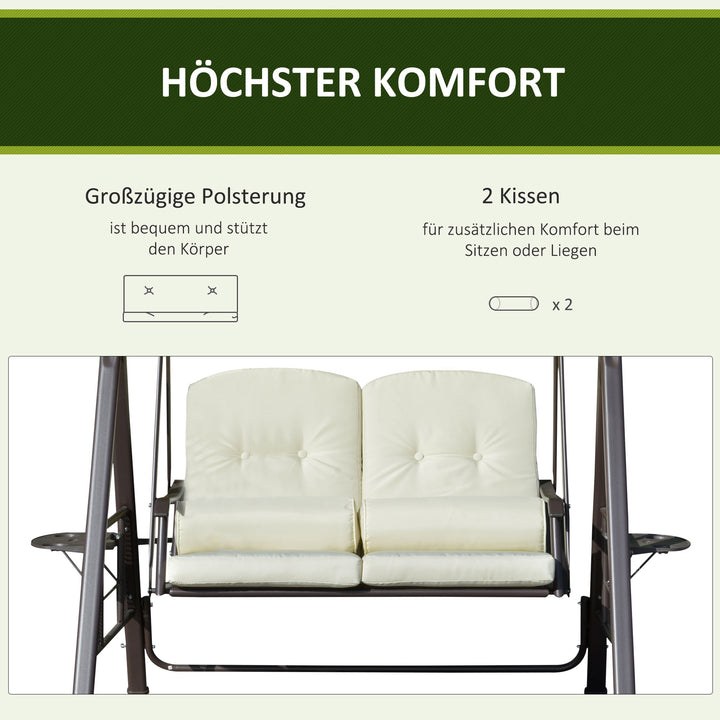 Hollywood gynge, 2-personers, havegynge, vejrbestandig, 2 hylder, hvid + sort