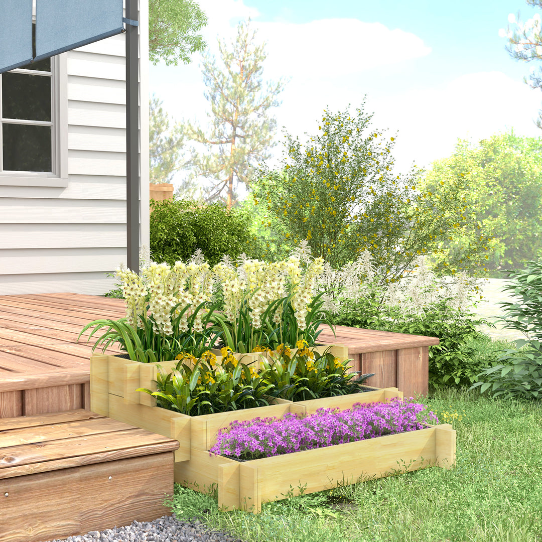 Højbed , blomsterkasse, 3-lags, drænåbning, stoffor, naturtræ, 93 x 93 x 35 cm