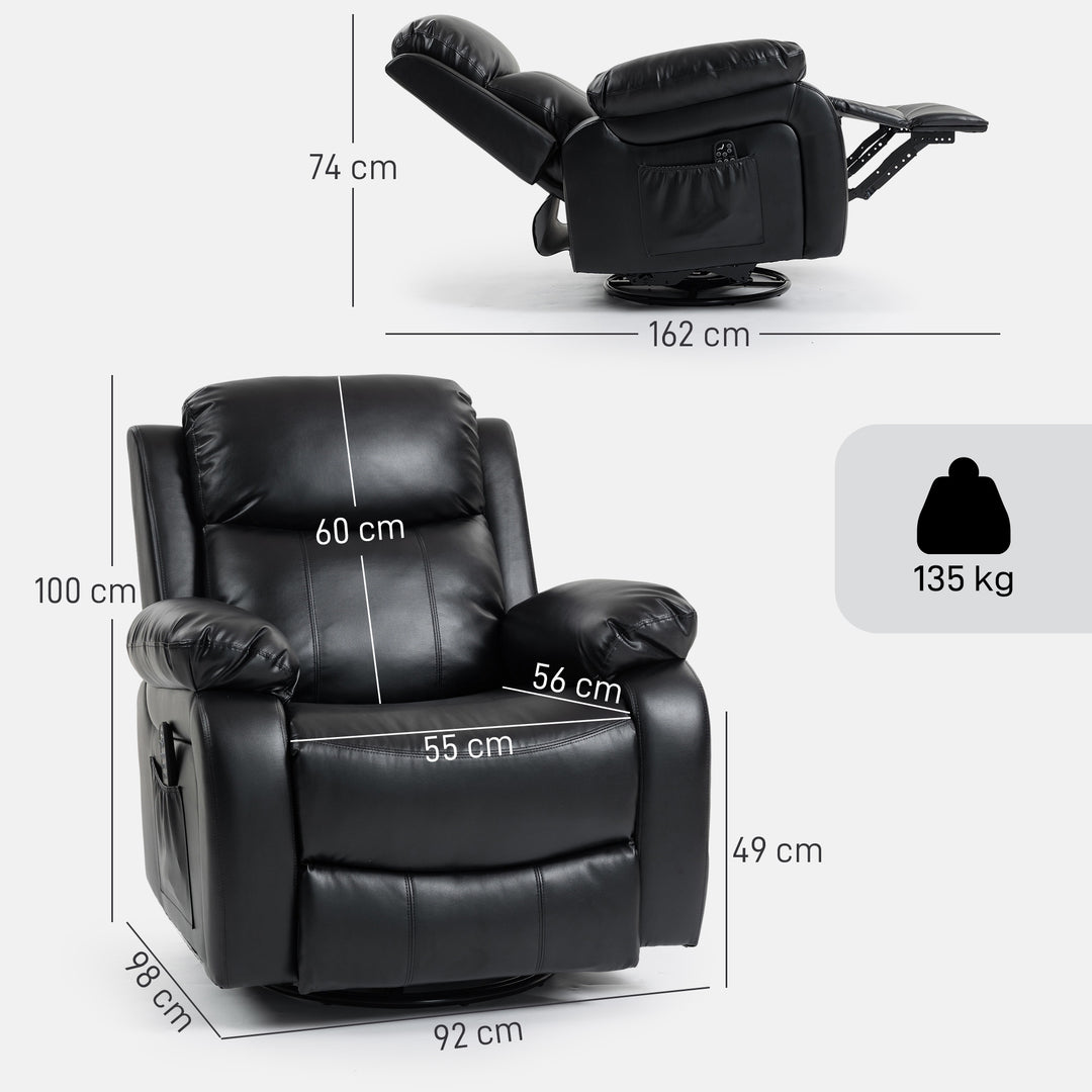 Massagestol med 8 vibrationshoveder, lænestol, justerbar ryglæn + fodstøtte, sort