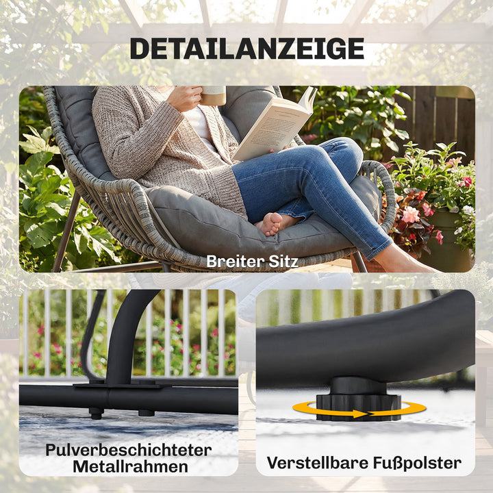 Rattan-lænestol med hynderemme, polstret udendørs lænestol af polyrattan, fletlænestol op til 120 kg