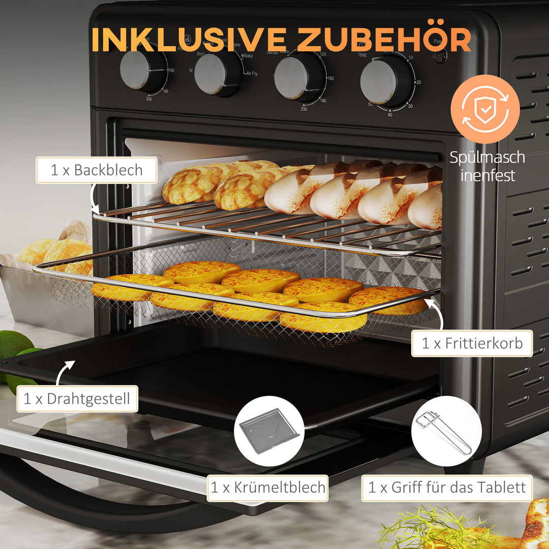 Miniovn, varmluftfrituregryde, 90-230° c, 7 programmer, tilbehør, sort