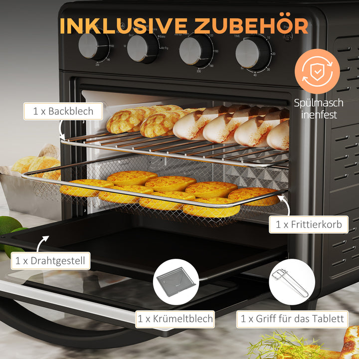 Miniovn, varmluftfrituregryde, 90-230° c, 7 programmer, tilbehør, sort