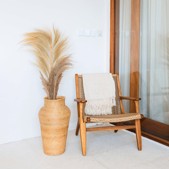 Vævet Rattan Vase Rund – Stor Boho Dekorativ Vase – Vase Tall & Narrow – Gulvvase Håndlavet af naturlige fibre (Ø 30 cm) KIDUNG