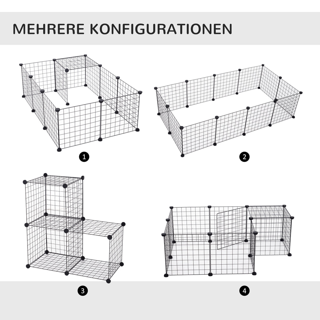 Trådindhegning, udendørs indhegning, løbegård til små dyr, kravlegård, bur til små dyr, metalgitter, fleksibel, formbar, sort, 106 x 73 x 36 cm