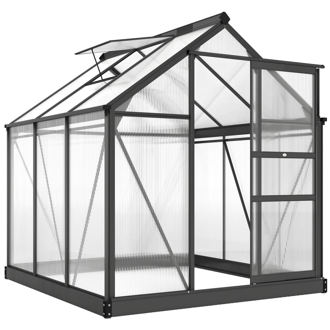 Aluminiumsdrivhus 3,65m² 190x192x201cm med fundament, tagvindue, skydedør, 4 mm paneler, UV-bestandig