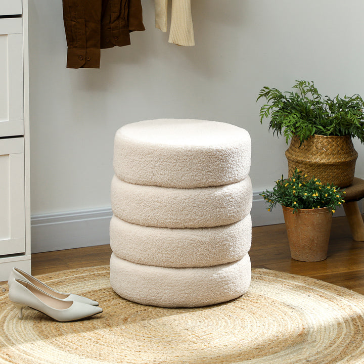 Skammel, rund, teddy fleece, op til 120 kg, ø40x45h cm, beige