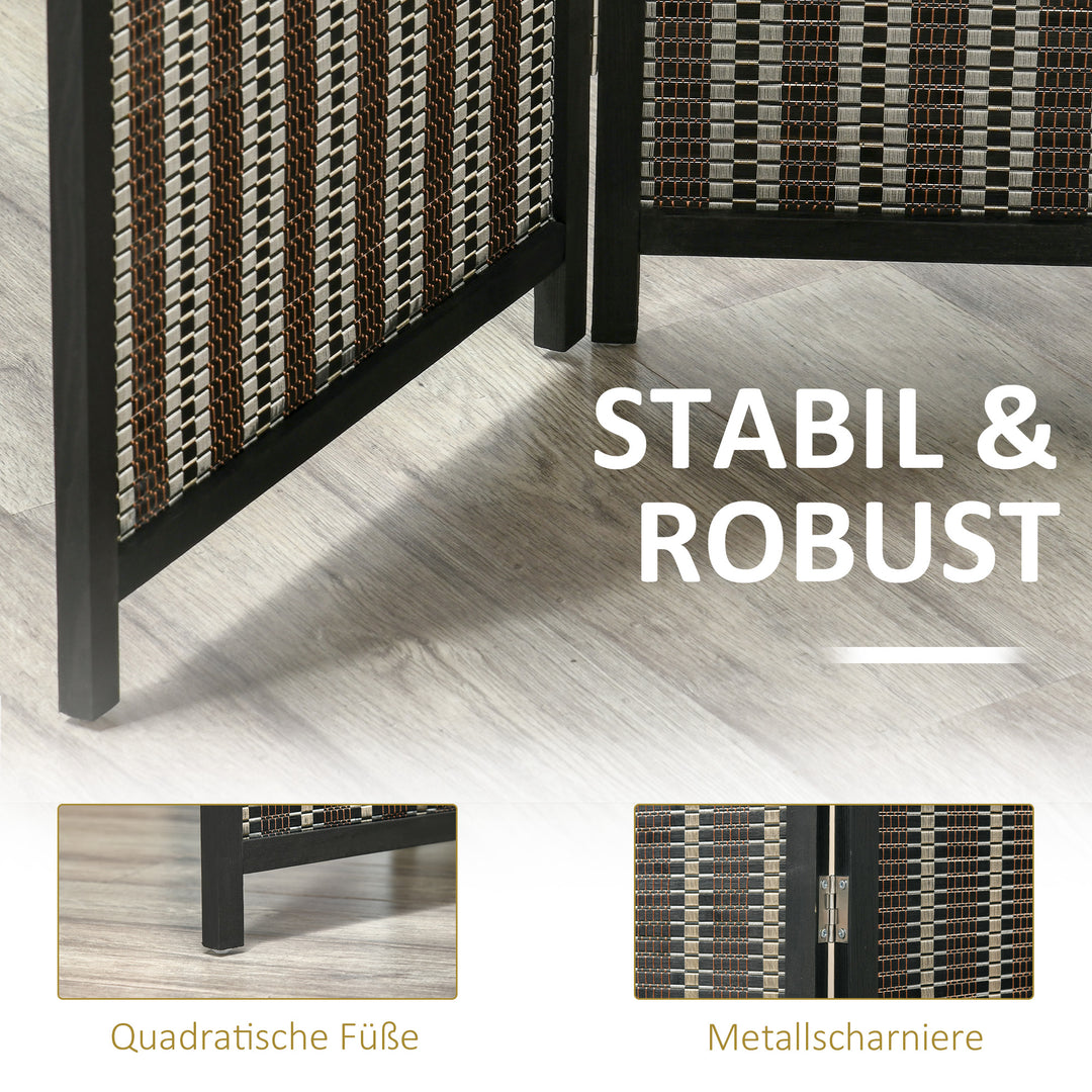 Foldbar rumdeler, fyrretræ/bambus, 180 x 180 cm, brun/sort