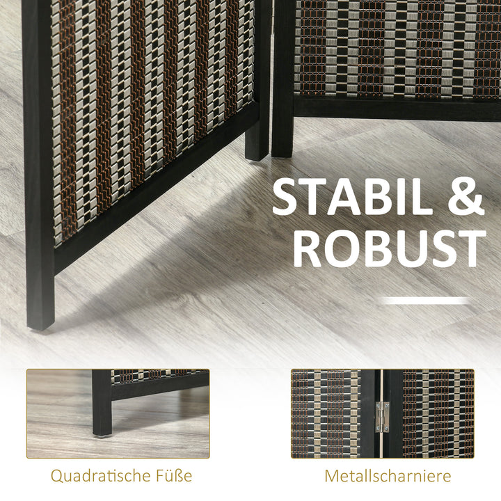 Foldbar rumdeler, fyrretræ/bambus, 180 x 180 cm, brun/sort