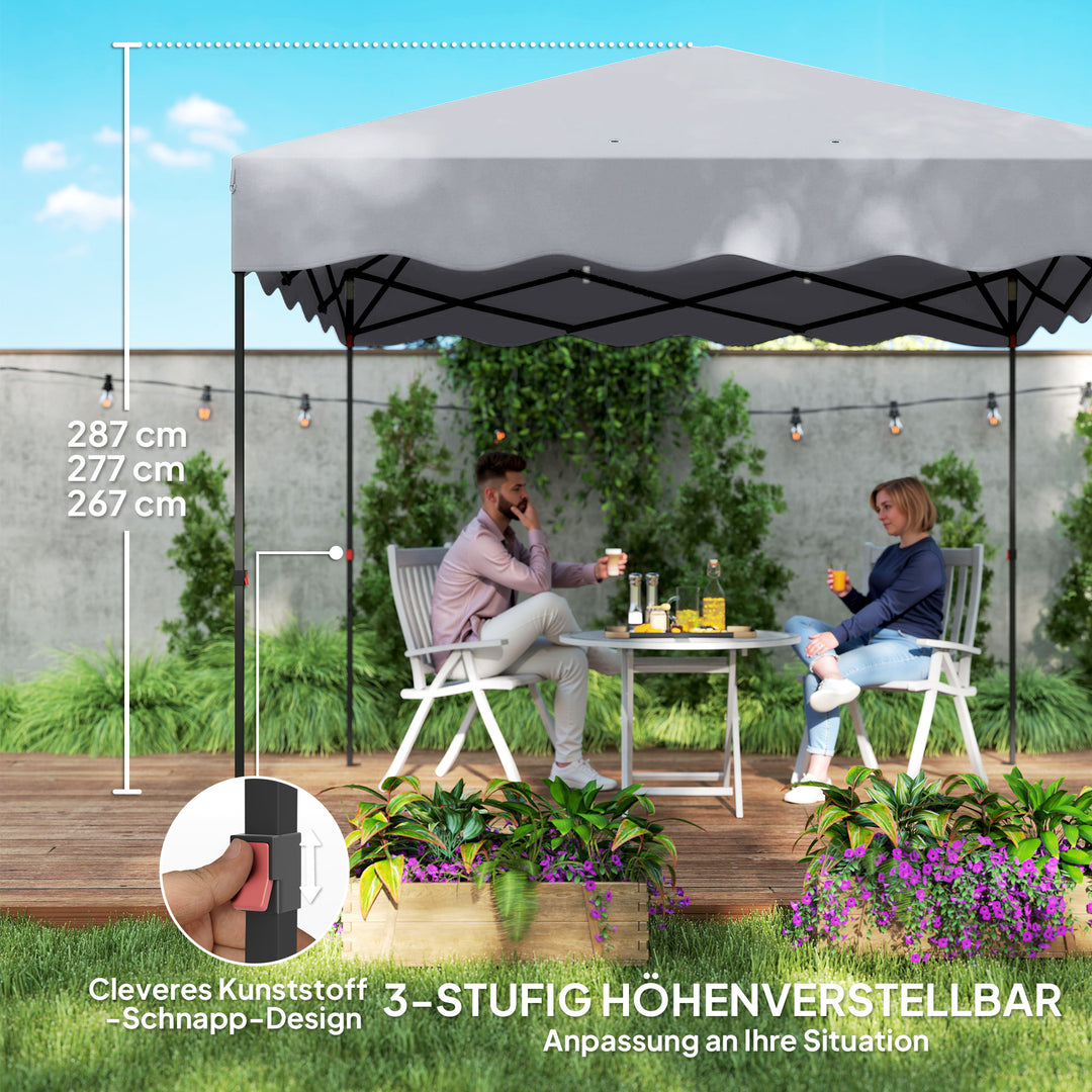 3 x 3 m pop-up pavillon, højdejusterbart havetelt, med rulletaske, til have, terrasse, metal, stof, lysegrå
