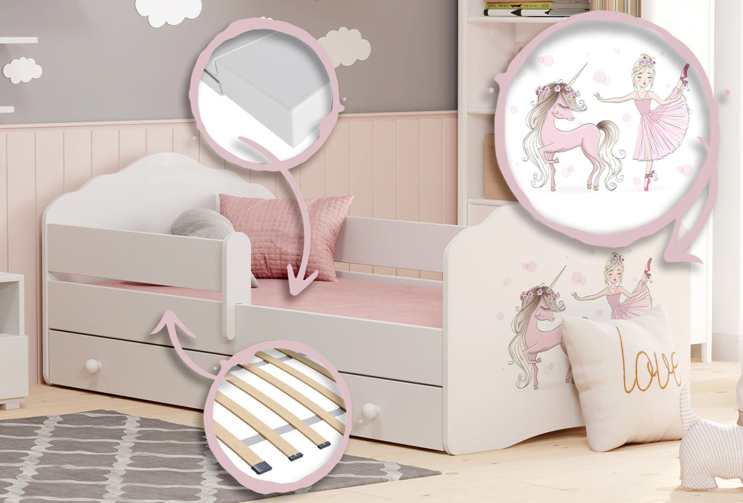 FALA børneseng 160x80 skuffe - Pige med enhjørning