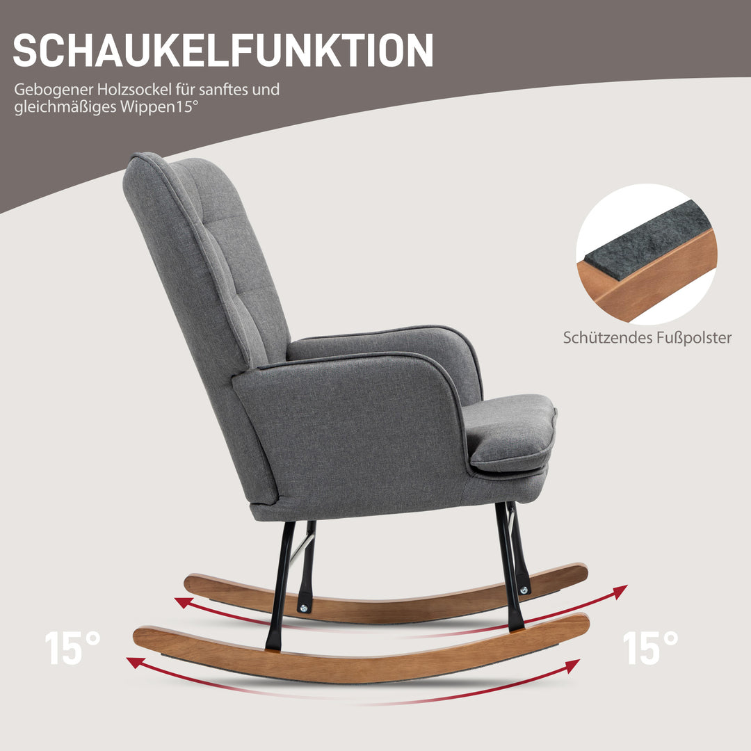 Gyngestol med skammel, komfortabel, op til 130 kg, hørlook, 64 x 89 x 90 cm, mørkegrå