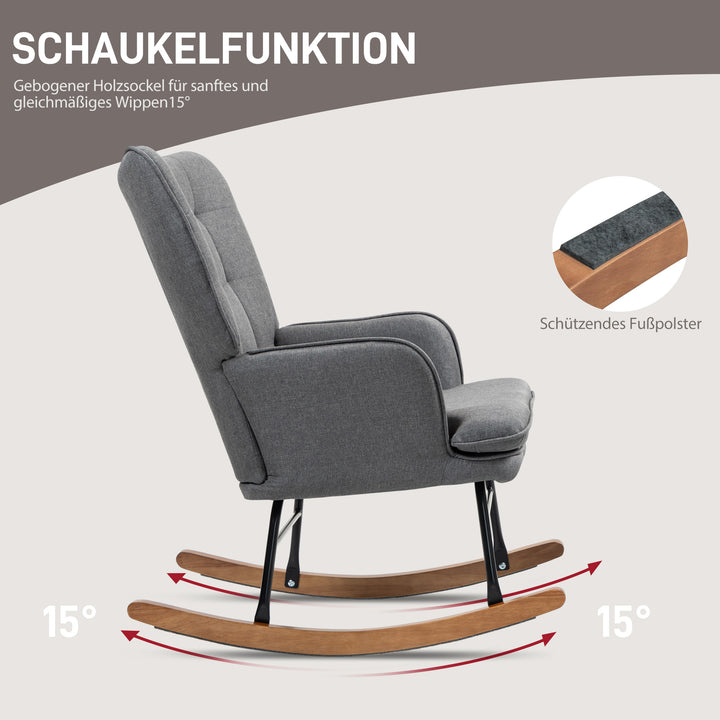 Gyngestol med skammel, komfortabel, op til 130 kg, hørlook, 64 x 89 x 90 cm, mørkegrå