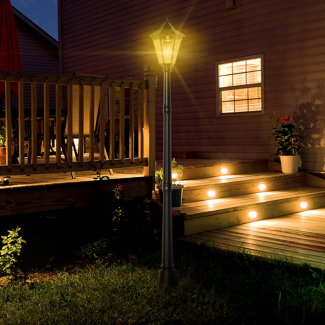 Solcelledrevet havelanterne havelampe stilampe med 19 led'er 130 lumen 3000k aluminium hærdet glas sort 22 x 22 x 194 cm