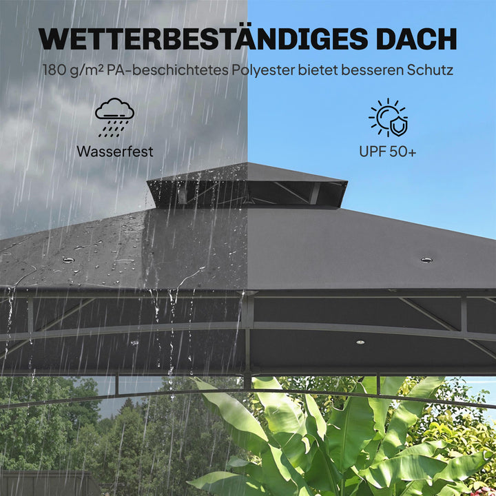3x3m Pavillon, Vandafvisende, Robust, Vintersikker, Havepavillon med Udtrækkelig Topramme, Dobbelt Tag, Mørkegrå