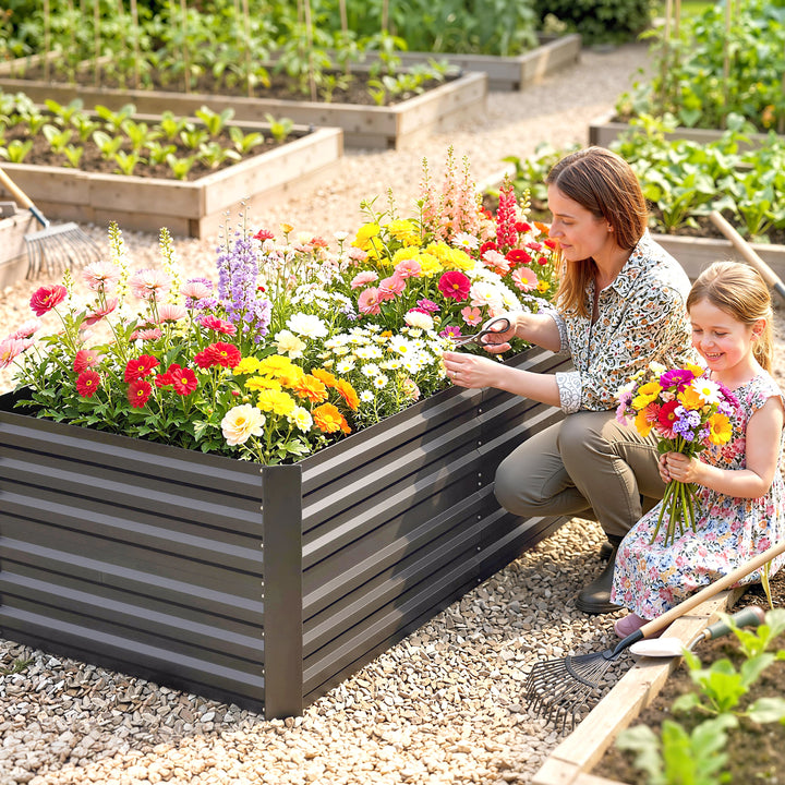 Urtepotte, praktisk blomsterbed til plantning, pasning og pleje, højbed, stål, mørkegrå