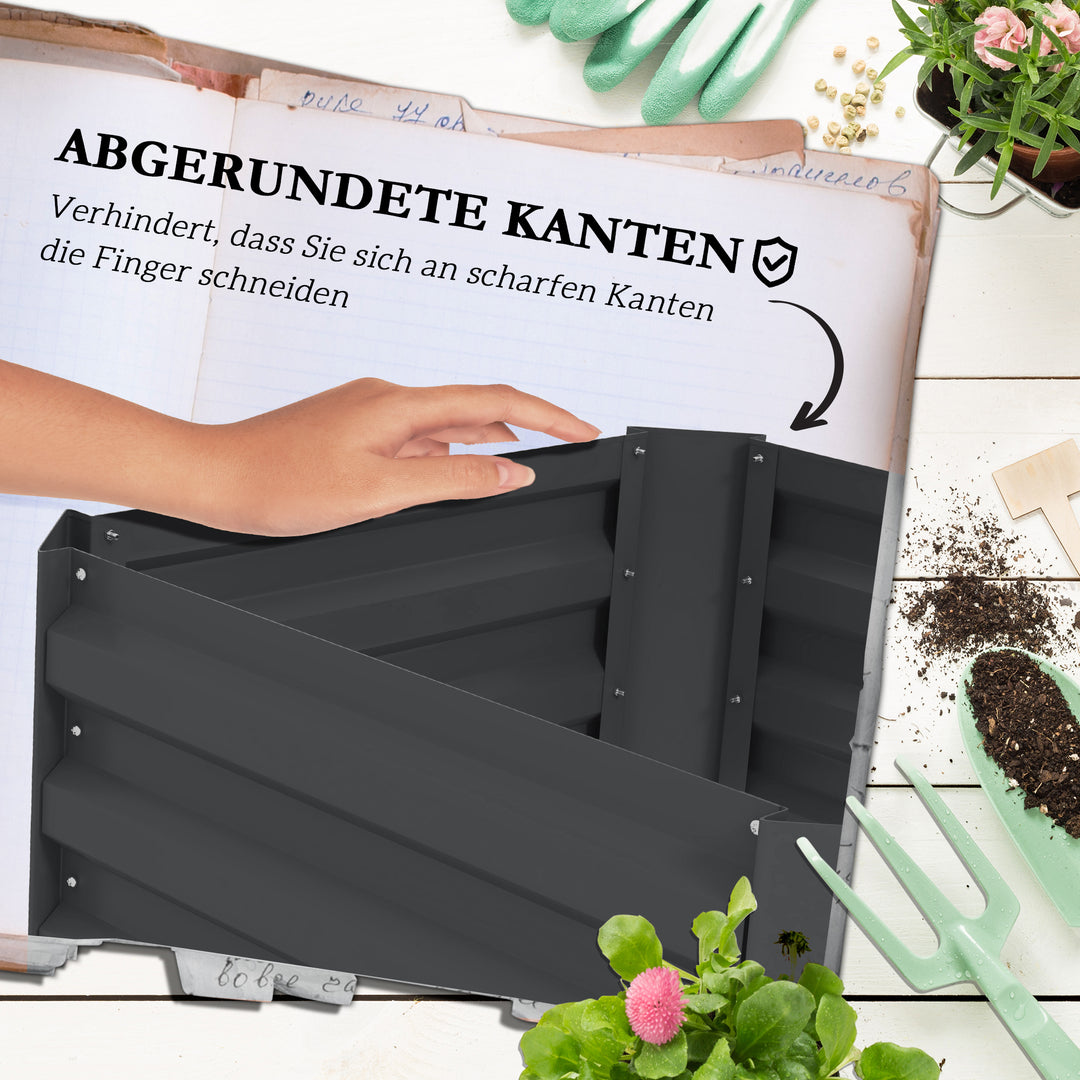 Højbed med espalier, plantekasse med klatrehjælp, åben bund, vejrbestandig, 61 cm x 61 cm x 140 cm, mørkegrå