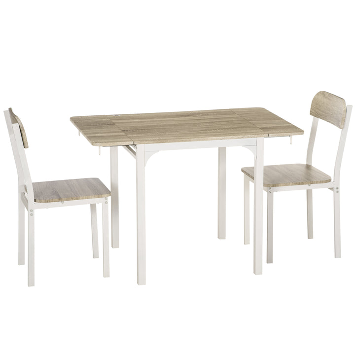 2-delt siddesæt, foldbart spisebord med 2 stole, klapbord, 110 cm x 70 cm x 75 cm, hvid + natur