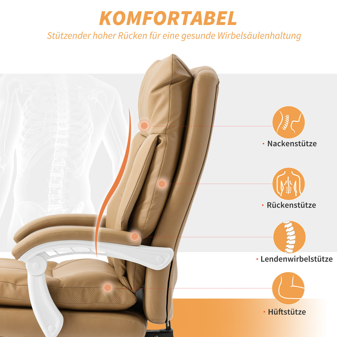 Kontorstol ergonomisk skrivebordsstol med lændestøtte, sammenklappelig armlæn, fodstøtte lysebrun
