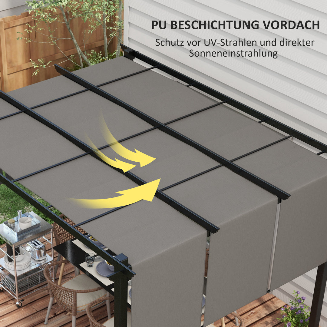 Markise/solsejl. Pergola, vejrbestandig, inklusive monteringsbeslag, 3 x 3,5 m, mørkegrå.