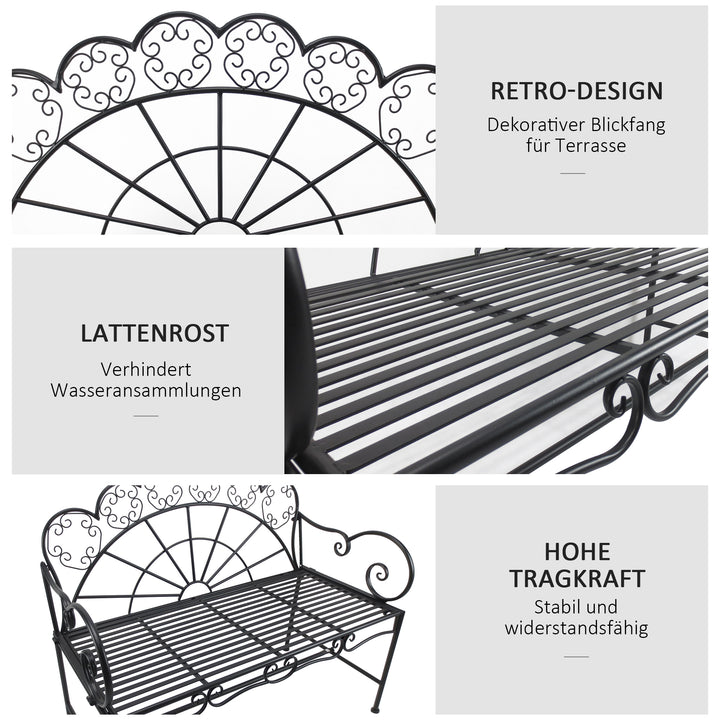 2-personers havebænk, robust, rustfri parkbænk, havemøbler til terrasse, have og generelle udendørsområder, 107 cm x 55,5 cm x 90,5 cm, sort