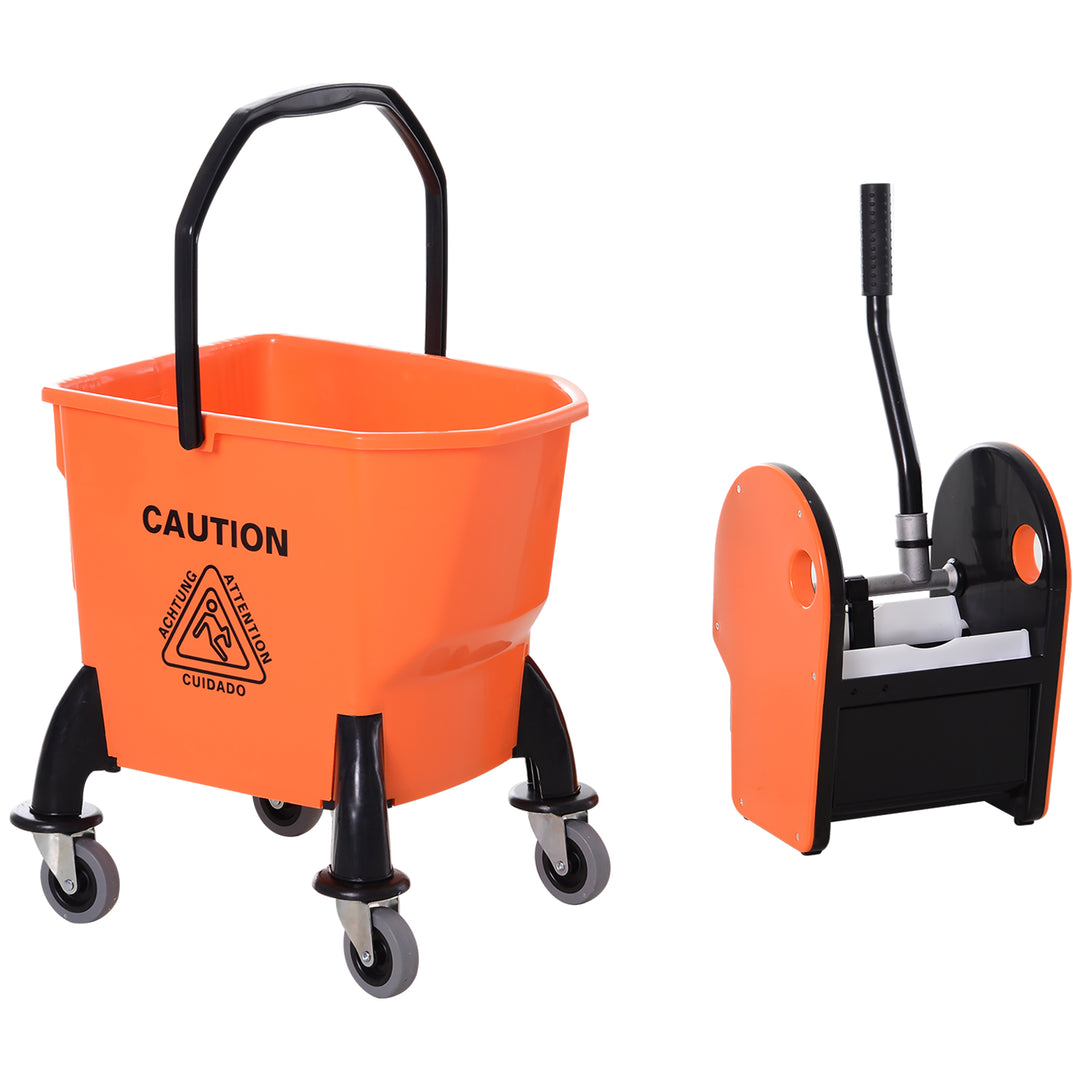 Rullespand til rengøring, moppespand, moppepresse, 26 l, plastik, orange