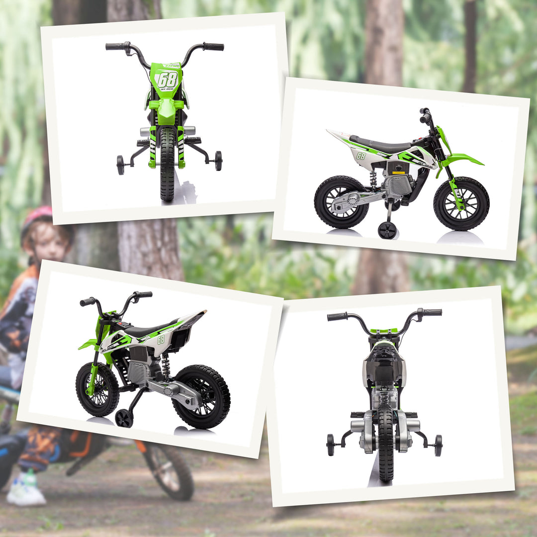 Elmotorcykel til børn, 12v børnemotorcykel med musik, børnekøretøj med støttehjul, 3-6 år, grøn