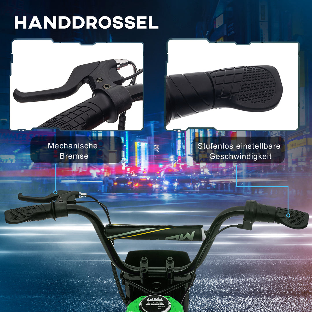 Elektrisk børnemotorcykel, 24v motor, justerbar hastighed, musik og lys, grøn