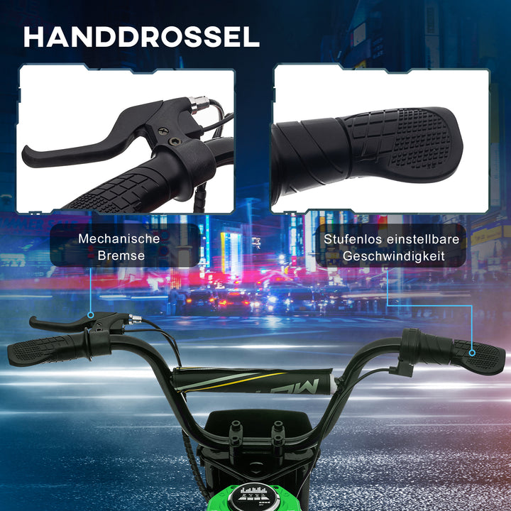 Elektrisk børnemotorcykel, 24v motor, justerbar hastighed, musik og lys, grøn