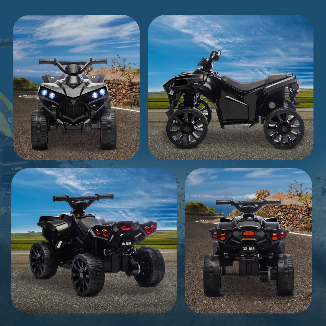Børne elektrisk ATV 6V med frem- og bakfunktion, musik, LED-forlygter, sort