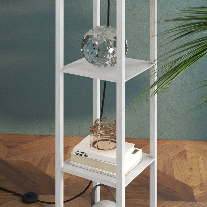 Gulvlampe med hylder, gulvlampe, træ, 26 x 26 x 160 cm, til stue/soveværelse (uden pære)