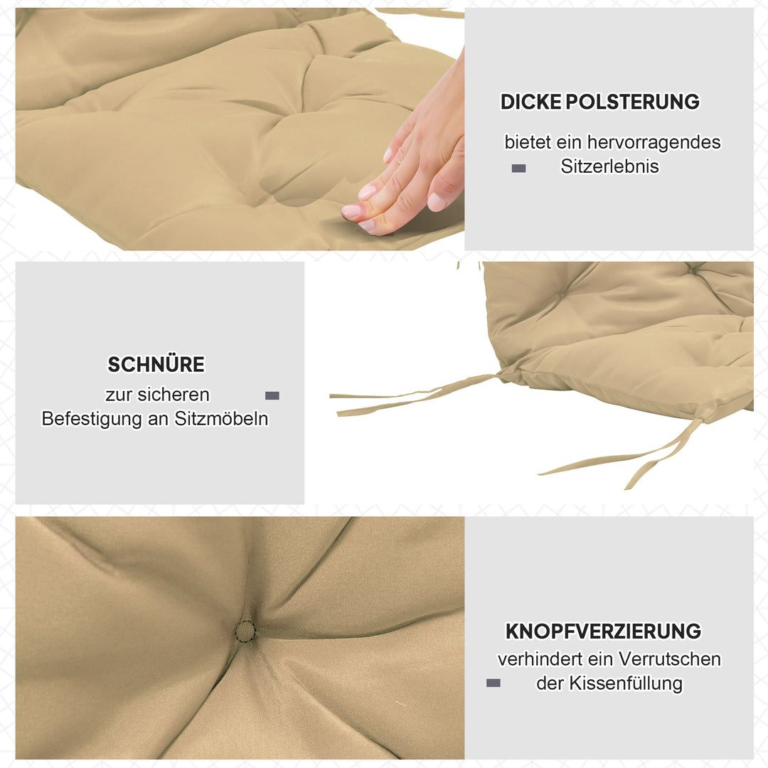 Sæt med 2 siddehynder, 98 x 50 cm stolehynder med bånd, stofbetræk, 8 cm tykke, khaki
