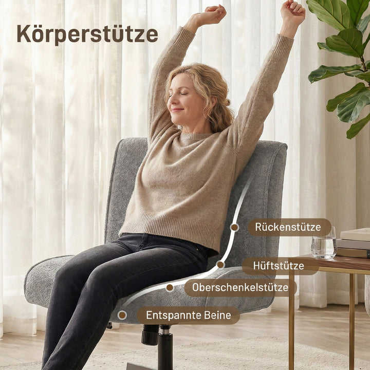 Drejelig accentstol, fløjlsbetrukket loungestol med højdejustering til stue, kontor, grå