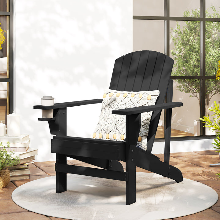 Adirondack havestol med kopholder, haveliggestol, balkonstol, massivt træ, sort, 72 x 95 x 93 cm